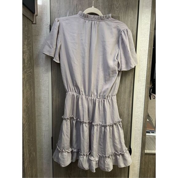 NEW Dokotoo Split V Neck Ruffle Chiffon Elegant Mini Dress S - Picture 2 of 3
